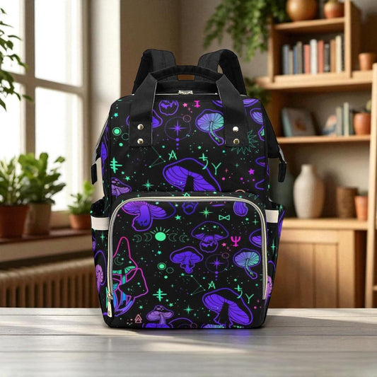 Witchy Mushroom Backpack, Goth Diaper Bag, Neon Magic Mom Bag, Occult Baby Essentials, Mystic Baby Shower Gift, Dark Fairycore Backpack