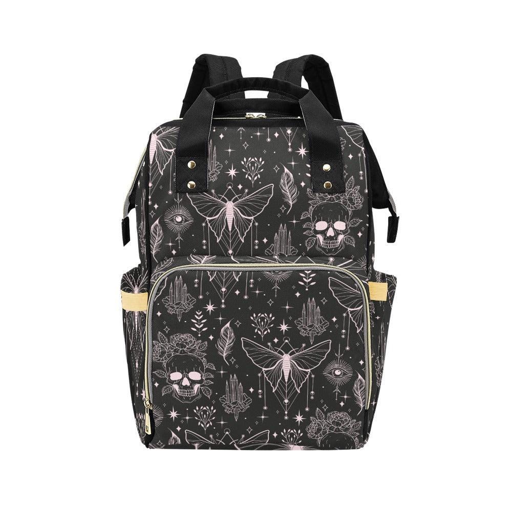 Moth Skull Backpack, Witchy Occult Diaper Bag, Gothic Alternative Travel Pack