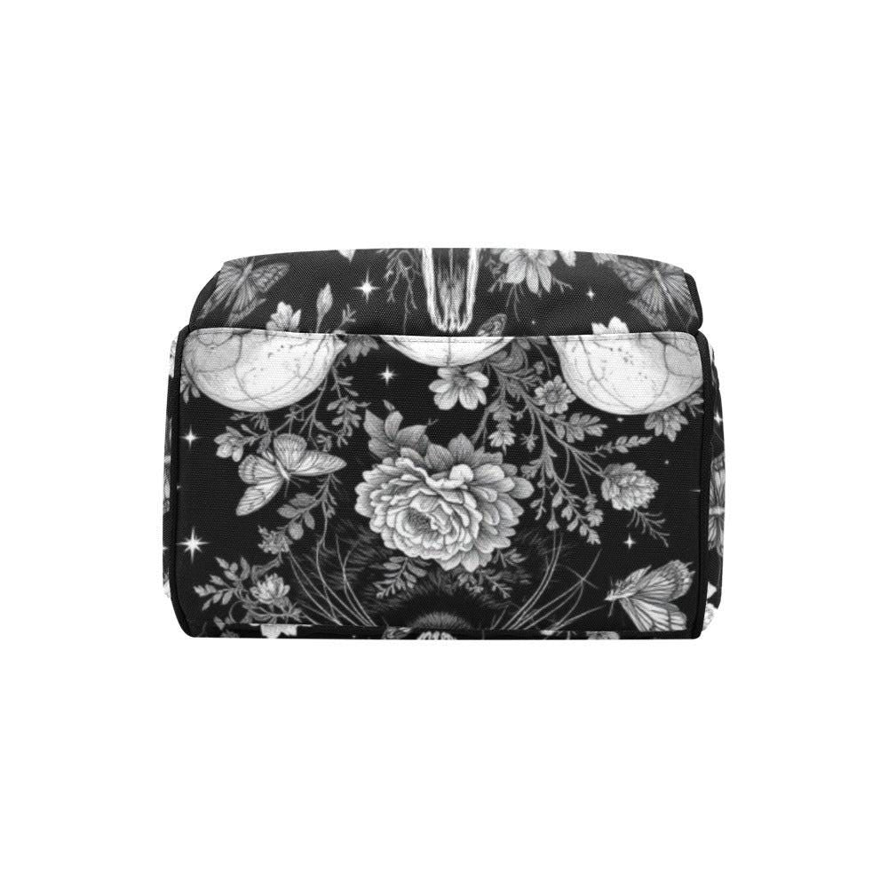 Skull Cat Floral Backpack, Dark Academia Bag, Witchy School Backpack