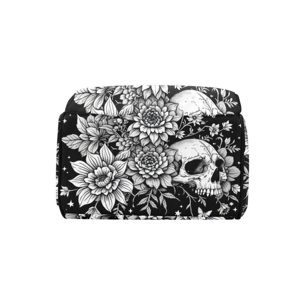 Occult Cat Skull Backpack, Witchy Diaper Bag, Gothic Floral Travel Pack