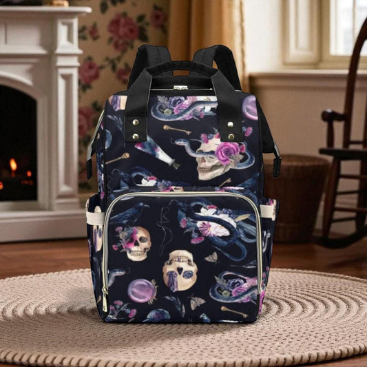 Occult Skull Backpack, Witchy Apothecary Bag, Gothic Diaper Organizer, Dark Fairycore Mom Gear, Mystical Potion Accessory, Vintage Skull Bag