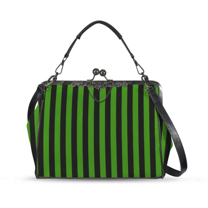 Green Stripe Kisslock Bag, Gothic Witchy Purse, Vintage Alt Fashion Handbag