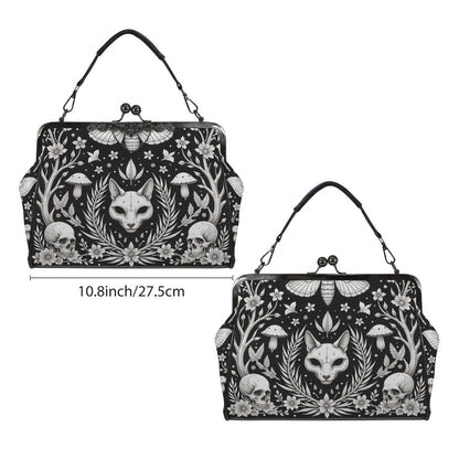 Gothic Fox Skull Handbag, Witchy Cat Crossbody Clutch, Dark Fairy Occult Fashion Bag
