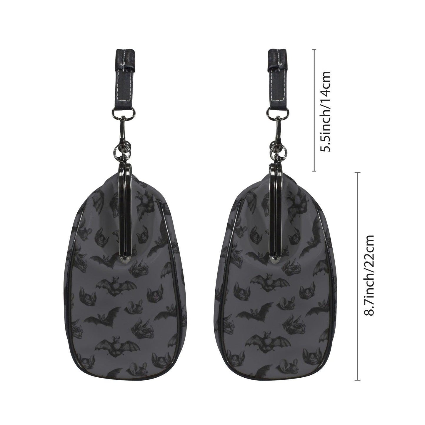 Midnight bat flight handbag, eerie night creature purse, spooky clasp shoulder bag, vintage bat silhouette accessory, dusk print satchel