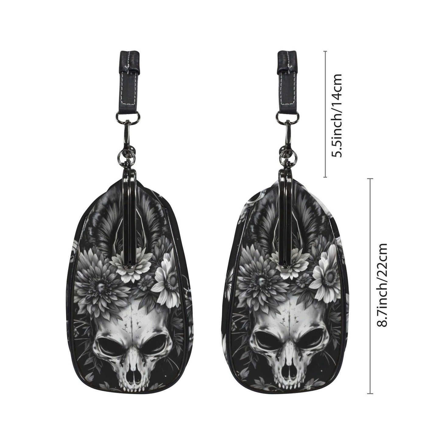 Skull Butterfly Kisslock Bag, Gothic Floral Purse, Fairycore Dark Accessories, Alt Fashion Handbag