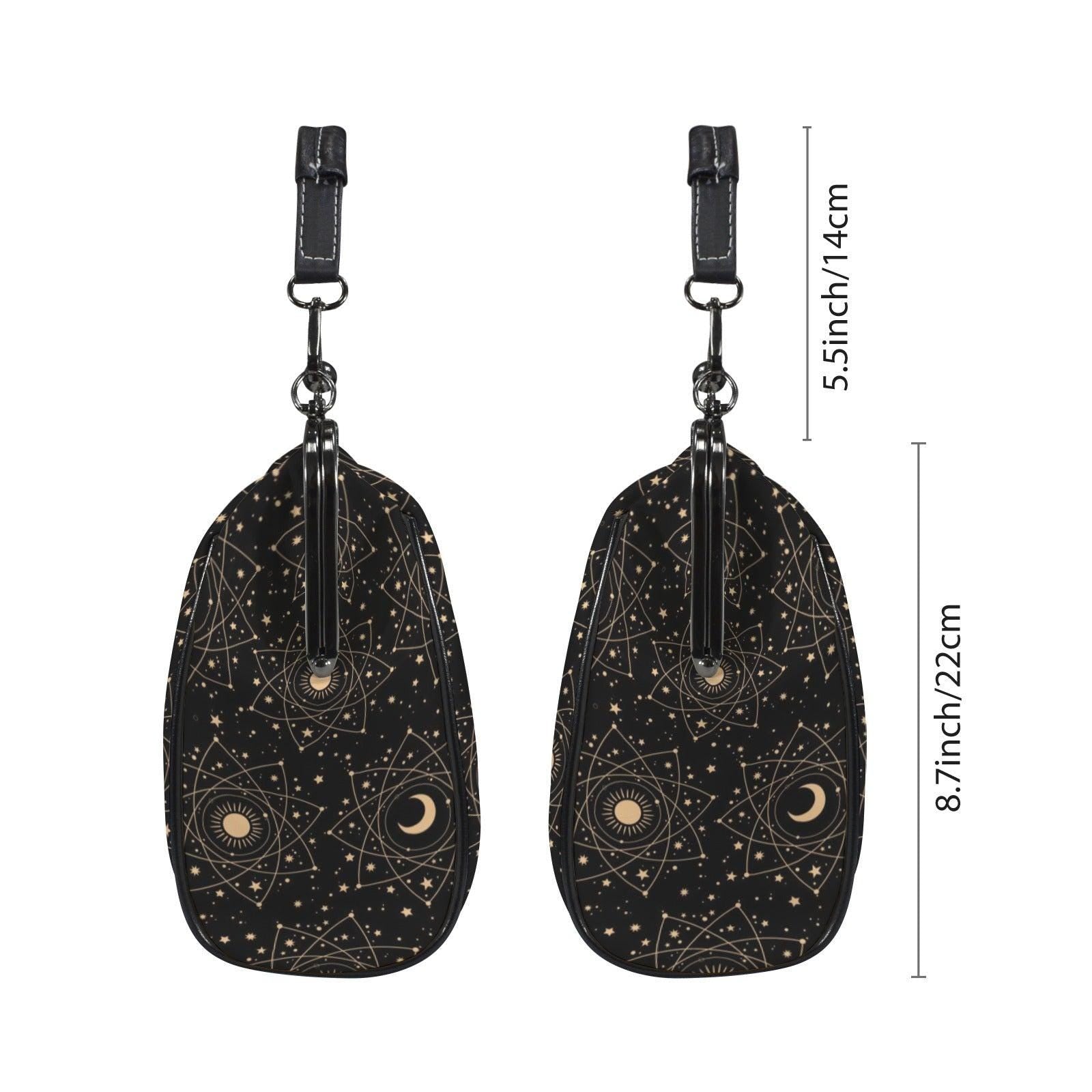 Celestial kisslock bag, moon and stars print, witchy astrology handbag