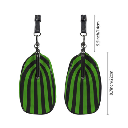 Green Stripe Kisslock Bag, Gothic Witchy Purse, Vintage Alt Fashion Handbag