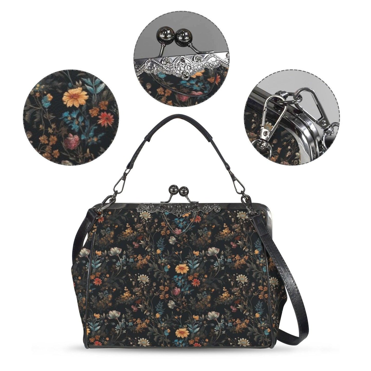 Dark Floral Purse, Gothic Flower Bag, Witchy Floral Clutch, Vintage Crossbody Satchel, Mystic Cottagecore Handbag, Dark Botanical Gift