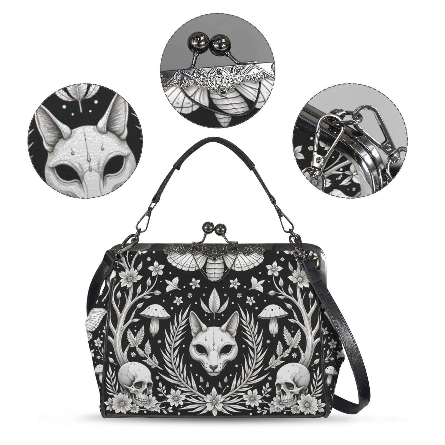 Gothic Fox Skull Handbag, Witchy Cat Crossbody Clutch, Dark Fairy Occult Fashion Bag