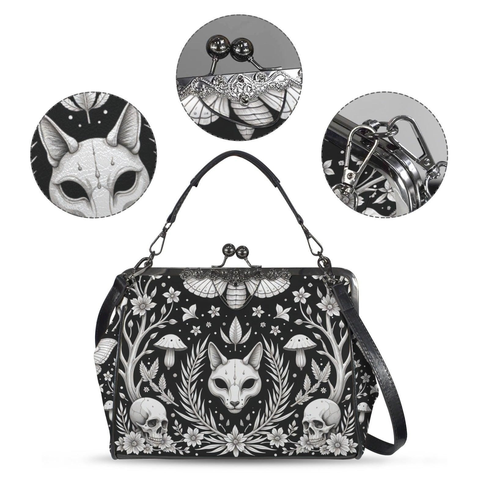Gothic Fox Skull Handbag, Witchy Cat Crossbody Clutch, Dark Fairy Occult Fashion Bag