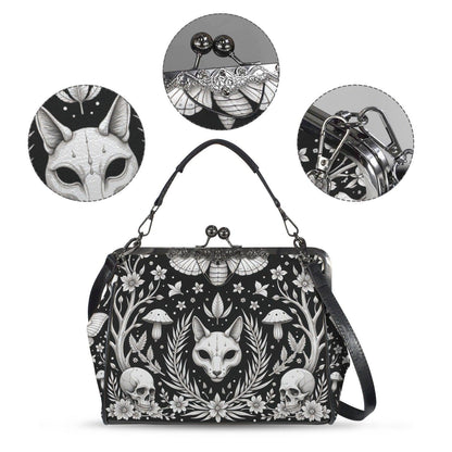 Gothic Fox Skull Handbag, Witchy Cat Crossbody Clutch, Dark Fairy Occult Fashion Bag