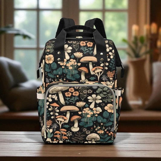 Cottagecore Mushroom Backpack, Botanical Forest Bag, Vintage Fairycore Diaper, Woodland Mom Gear, Witchy Nature Organizer, Dark Academia
