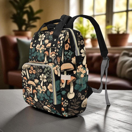 Cottagecore Mushroom Backpack, Botanical Forest Bag, Vintage Fairycore Diaper, Woodland Mom Gear, Witchy Nature Organizer, Dark Academia