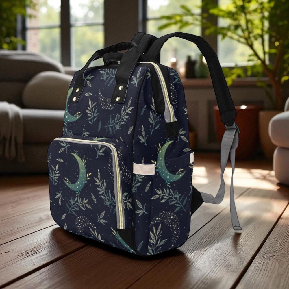 Celestial Moon Backpack, Witchy Lunar Diaper Bag, Dark Fairycore Organizer, Mystical Astrology Gear, Festival Mom Bag, Botanical Moon Phases