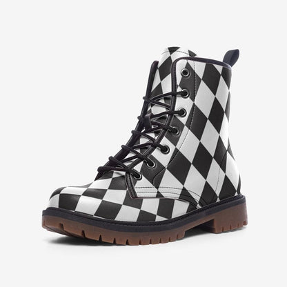 Black white diamond boots, monochrome punk lace up, alt harlequin goth shoes, checkered rave boots, emo festival shoes, punk checker boots