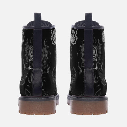Goth Skeleton Combat Boots, occult punk winter footwear, spooky black festival shoes, witchy bones ankle boots, fairycore statement boots
