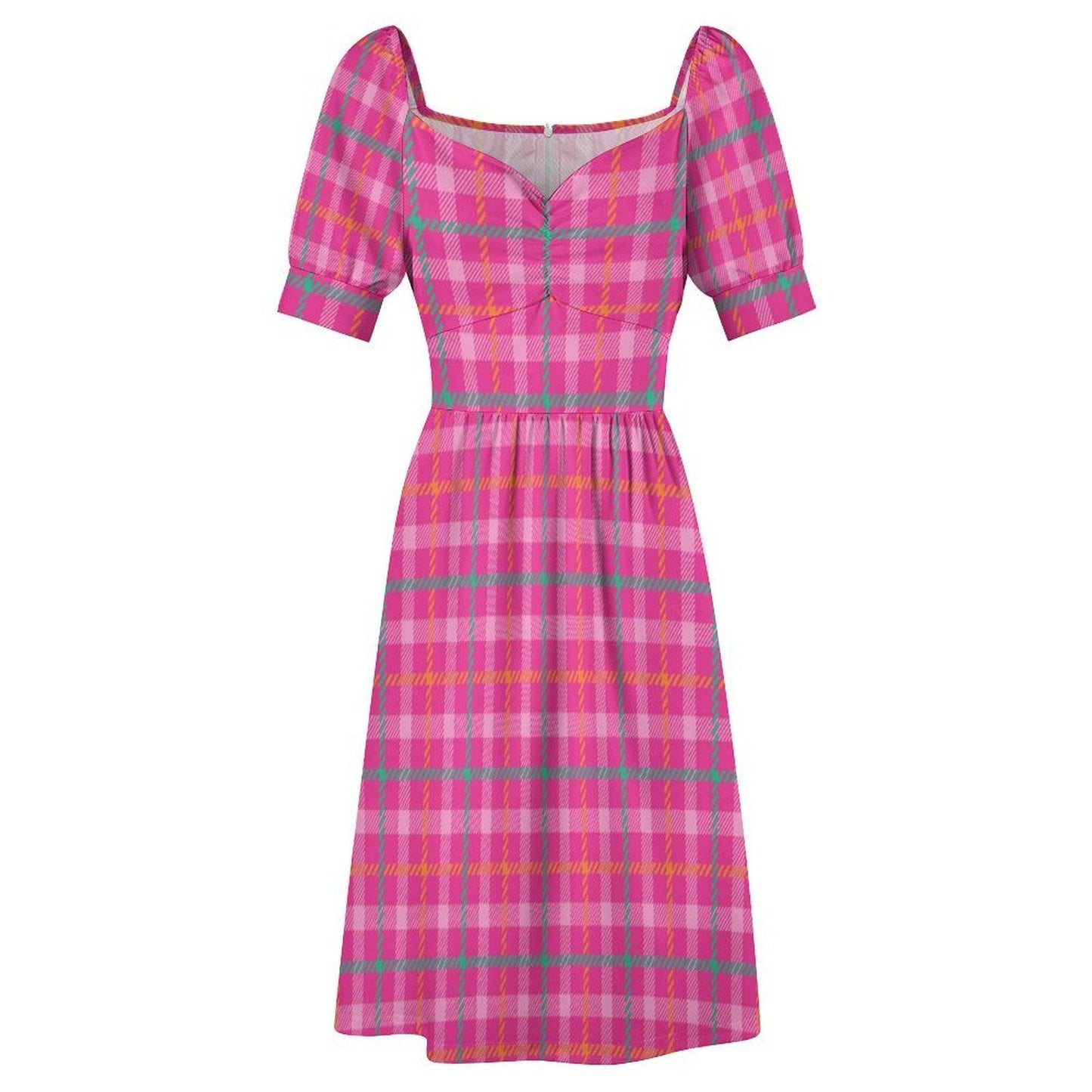Pink Plaid Dress, Coquette Tartan Dress, Preppy Sweetheart Neck Dress