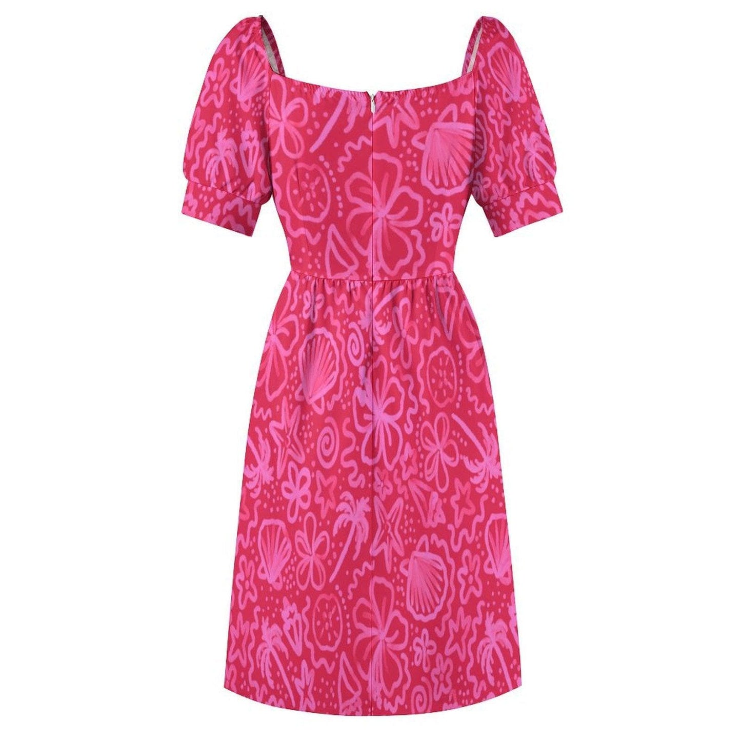 Hibiscus Sundress, Hot Pink Shell Print Dress, Beach Club Outfit, Coastal Summer Dress
