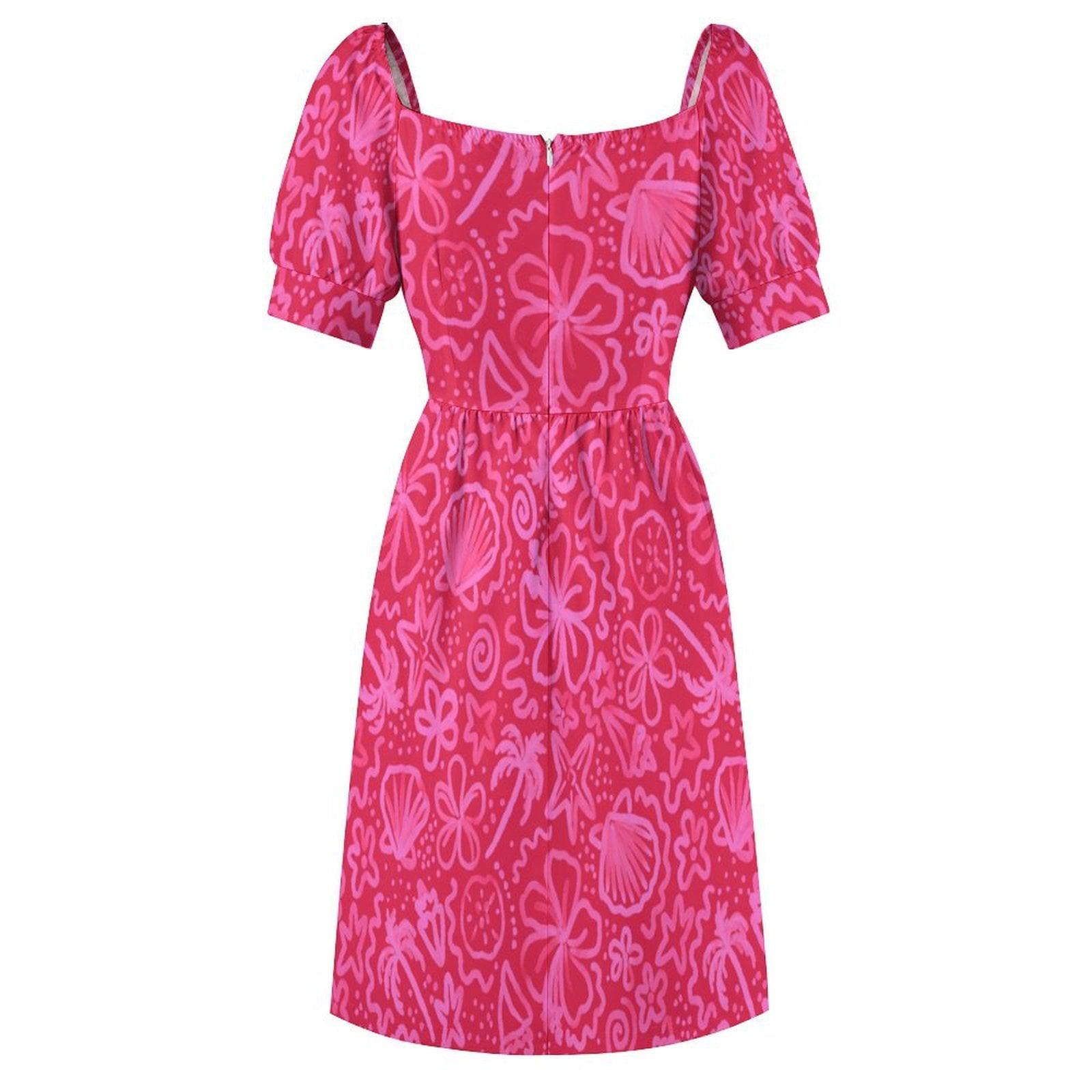 Hibiscus Sundress, Hot Pink Shell Print Dress, Beach Club Outfit, Coastal Summer Dress