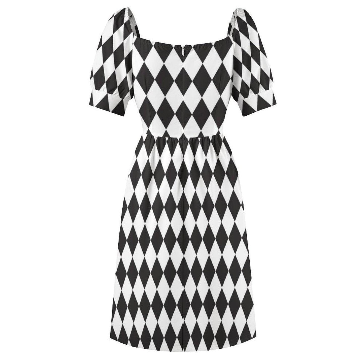 Gothic Alice Harlequin Mini Dress, Checkered Puff Sleeve Costume, Fairy Tale Halloween Outfit