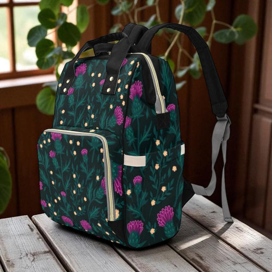 Thistle Floral Backpack, Dark Cottagecore Diaper Bag, Moody Botanical Organizer, Witchy Forest Bag, Fairycore Mom Gear, Alt Festival Style