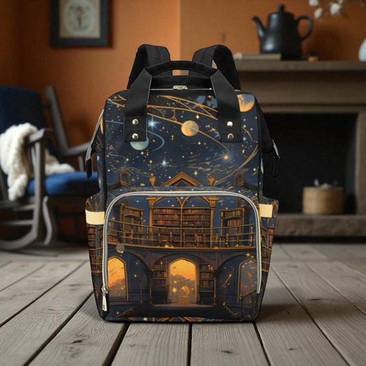 Celestial Library Backpack, Dark Academia Diaper Bag, Vintage Book Print, Mystical Scholar Bag, Gothic Organizer, Cosmic Mom Accessory