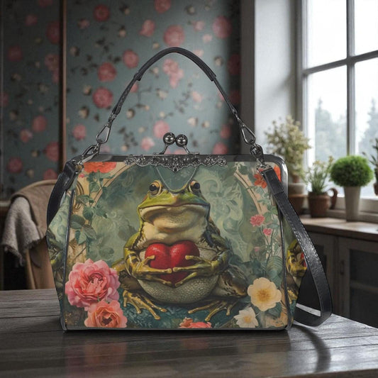 Frog Heart Kisslock Bag, Cottagecore Purse, Fairycore Handbag