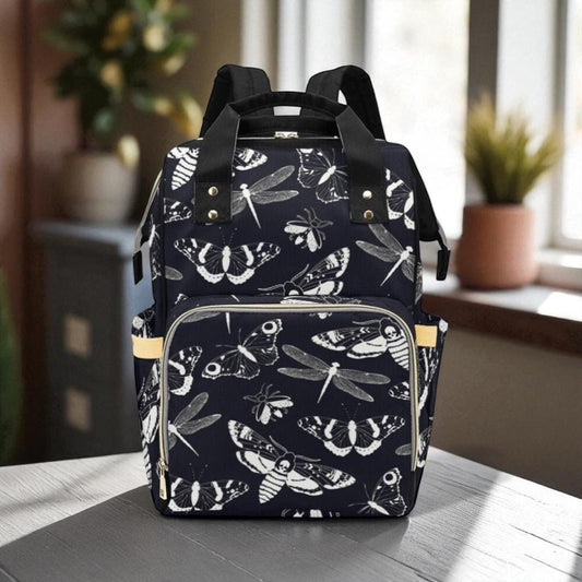 Gothic Moth Backpack, Dragonfly Witchy Bag, Dark Fairycore Organizer, Occult Insect Print, Mystical Mom Gear, Alt Festival Diaper Bag