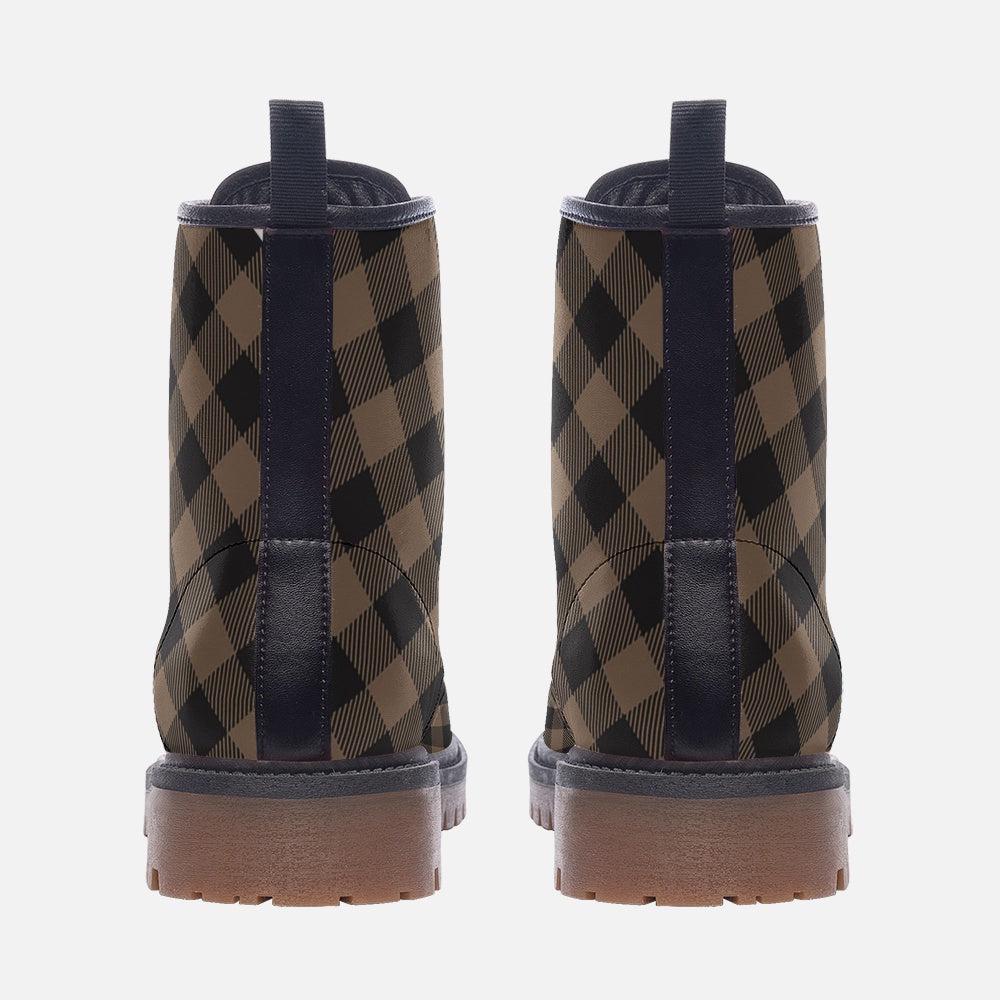 Dark Academia Combat Boots in Brown Check, Moody Fall Grunge Footwear