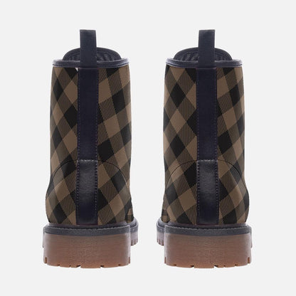 Dark Academia Combat Boots in Brown Check, Moody Fall Grunge Footwear
