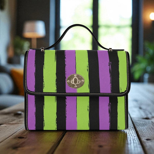 Purple Green Striped Satchel: Witchy Retro Crossbody Bag