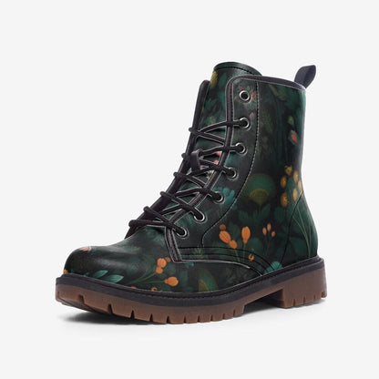 Botanical Forest Combat Boots, Fairycore Vegan Leather Shoes, Gothic Floral Festival Footwear
