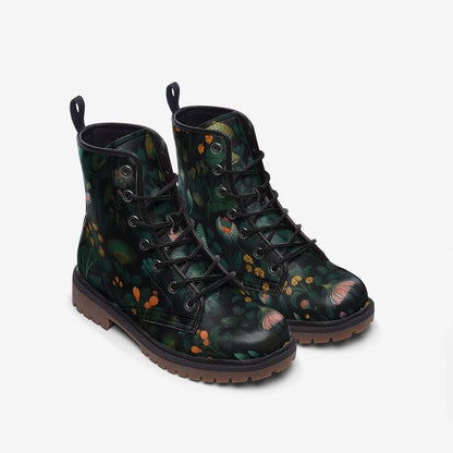 Botanical Forest Combat Boots, Fairycore Vegan Leather Shoes, Gothic Floral Festival Footwear