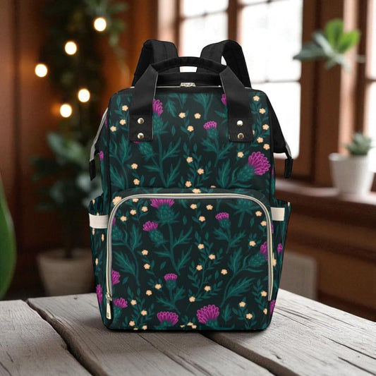 Thistle Floral Backpack, Dark Cottagecore Diaper Bag, Moody Botanical Organizer, Witchy Forest Bag, Fairycore Mom Gear, Alt Festival Style