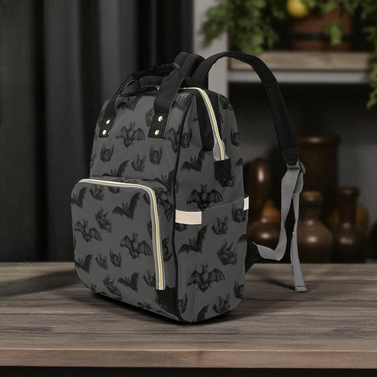 Spooky Bat Diaper Bag, Halloween skeleton baby multifunctional backpack, nappy sack or book bag for new gothic mom or dark witchy student