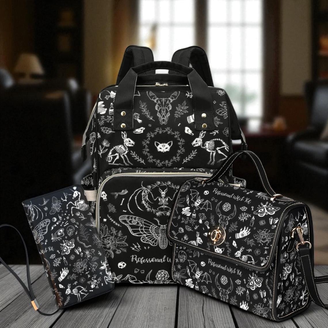 Goth Moth Diaper Bag Backpack Celestial Witchy Goth Baby Shower Gift Idea Insulated Travel Bottle Cooler Boho Moms Dads New Parents Newborn