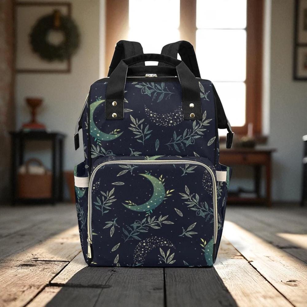 Mystical Moon Phases Backpack: Fairycore Diaper Bag, Witchy Travel Rucksack