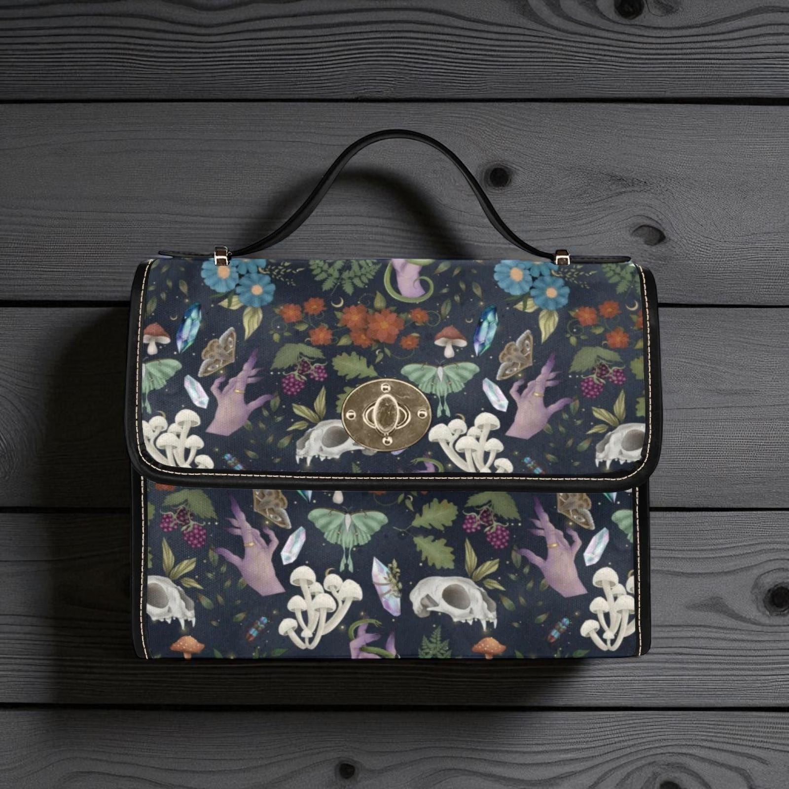 Mystical mushroom backpack, enchanted occult diaper bag, dark academia woodland bag, witchy festival baby backpack, magical cottagecore bag