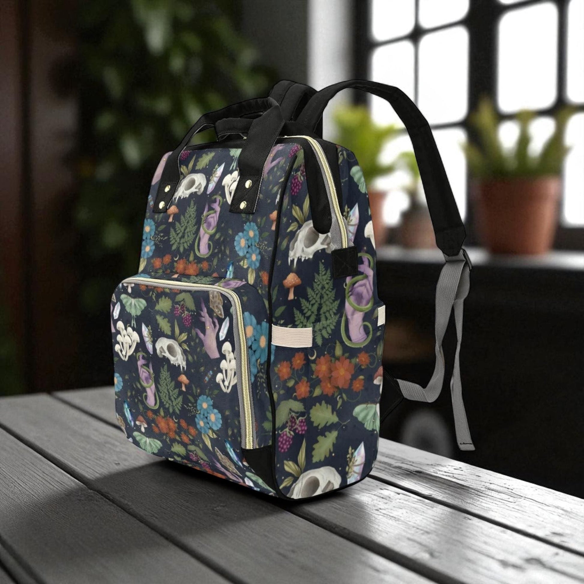 Mystical mushroom backpack, enchanted occult diaper bag, dark academia woodland bag, witchy festival baby backpack, magical cottagecore bag
