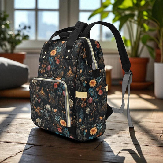 Dark floral vintage backpack, witchy garden diaper bag, enchanted academia satchel, mystical cottagecore travel bag, floral mom school gift