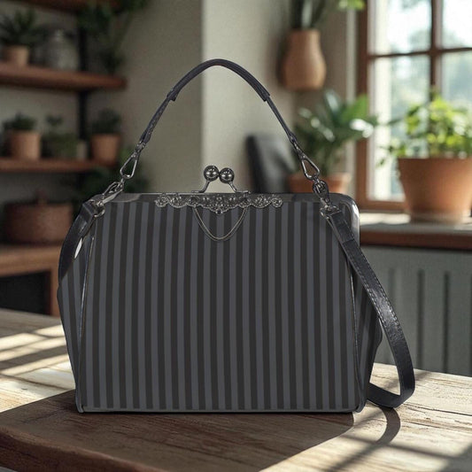 Black Stripe Kisslock Bag, Dark Academia Purse, Witchcore Handbag