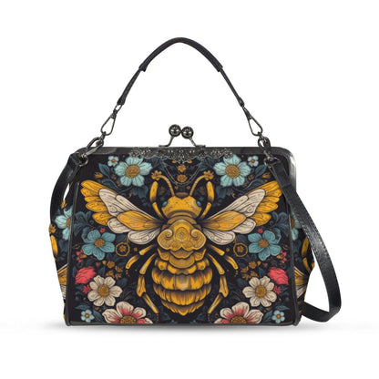 Honeybee Floral Kisslock Bag, Nature Inspired Purse, Vintage Handbag