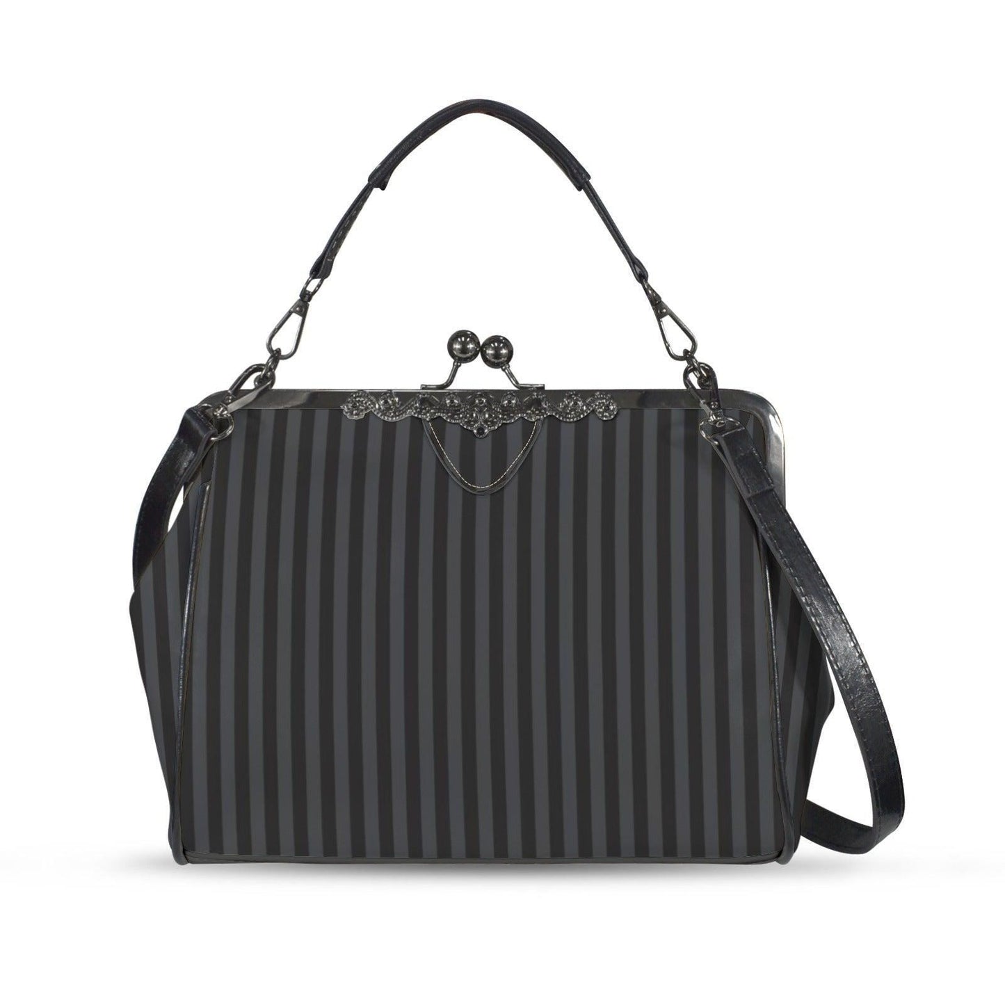 Black Stripe Kisslock Bag, Dark Academia Purse, Witchcore Handbag