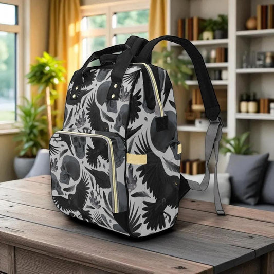 Skull Crow Backpack, Gothic School Bag, Witchy Diaper Bag Gift