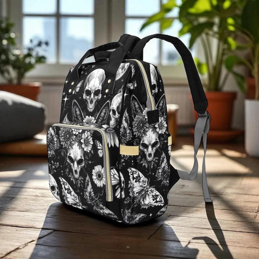 Skull Butterfly Backpack Black Gothic School Bag Halloween Gift