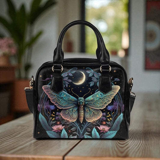 Mystical Moth Moon Handbag: Witchy Astrology Crossbody Bag