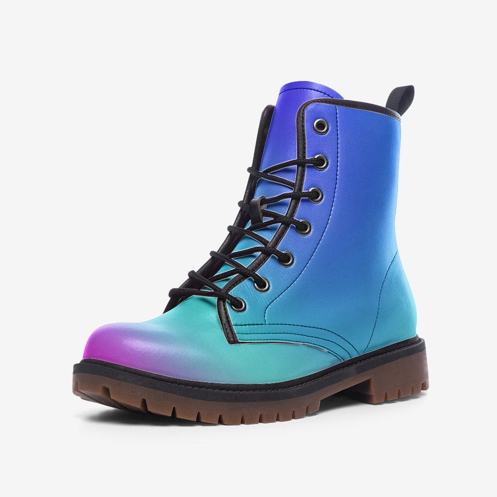 Pastel Goth Boots, Mermaid Ombre Lace Up Ankle Shoes, Kawaii Alt Fashion Footwear