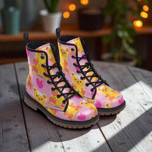 Kawaii Combat Boots, Pink Gummy Bear Lace Up Boots, Cute Candycore Festival Shoes