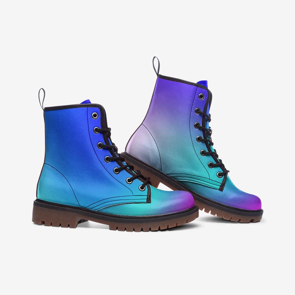 Pastel Goth Boots, Mermaid Ombre Lace Up Ankle Shoes, Kawaii Alt Fashion Footwear