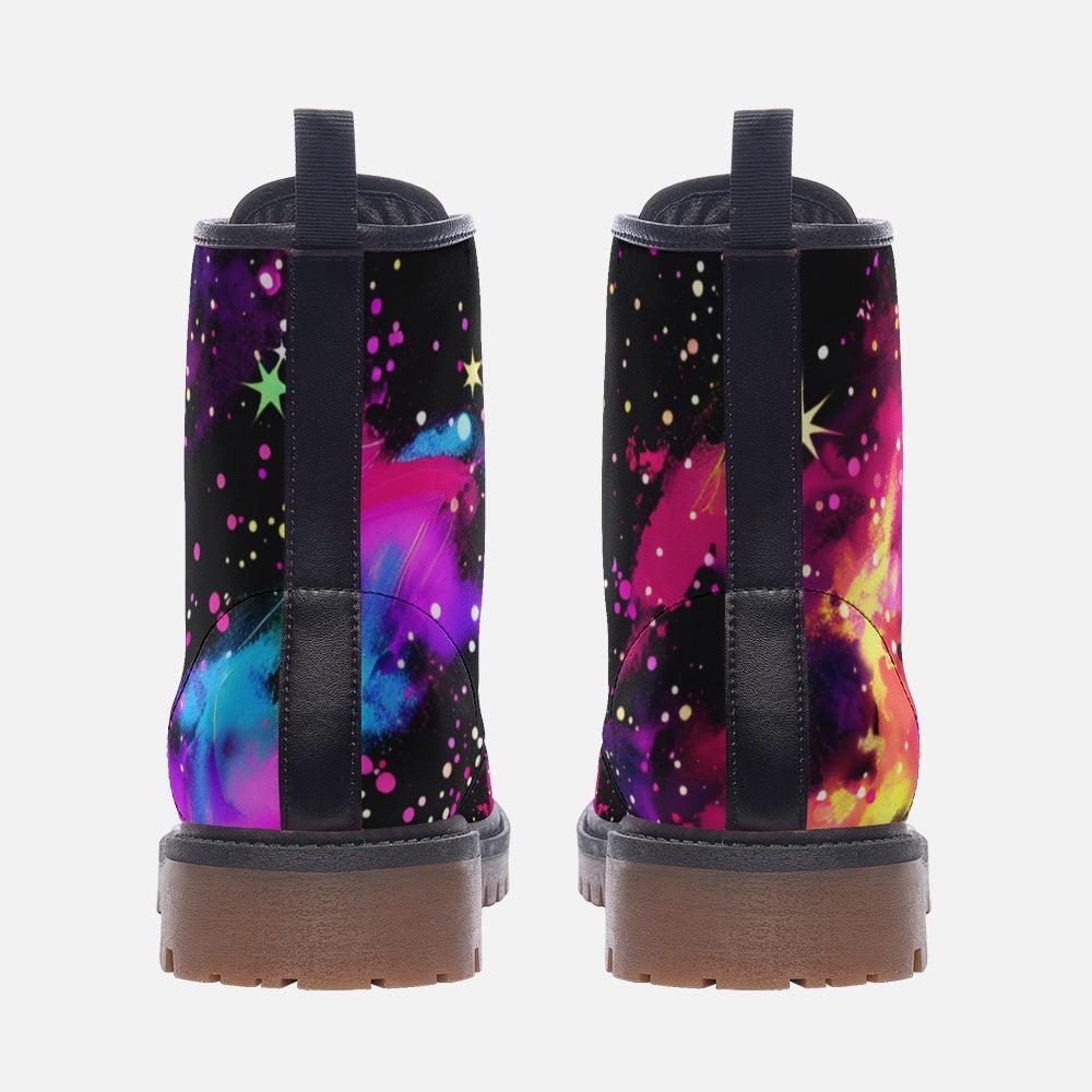 Galaxy Combat Boots, Neon Space Lace Up Shoes, Cosmic Grunge Festival Footwear